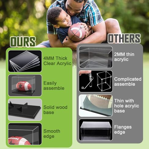 Football Display Case Full Size，Memorabilia Display Box Cases for Football or Memorial Sports Gloves，Acrylic Clear Box with Wood Stand Solid Base in Saudi Arabia