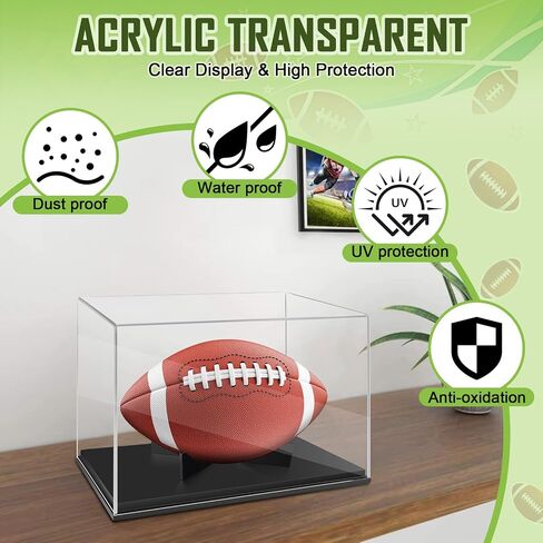 Football Display Case Full Size，Memorabilia Display Box Cases for Football or Memorial Sports Gloves，Acrylic Clear Box with Wood Stand Solid Base in Saudi Arabia