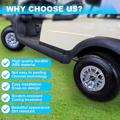 Golf Cart SS Wheel Covers Hub Caps, Golf Cart 8 Inch Snap-on Wheels for Club Car, EZGO, Yamaha, Set of 4 in Saudi Arabia