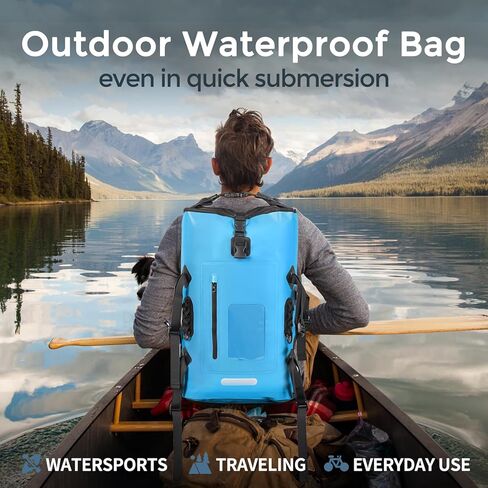حقيبة ظهر مقاومة للماء من جومو سيلي للرجال، حقائب جافة في الهواء الطلق، حقيبة جافة مقاومة للماء 30 لتر، إغلاق علوي قابل للطي، حقيبة ظهر للسفر والمشي لمسافات طويلة للتجديف بالكاياك والتخييم والشاطئ باللون الأزرق in Kuwait