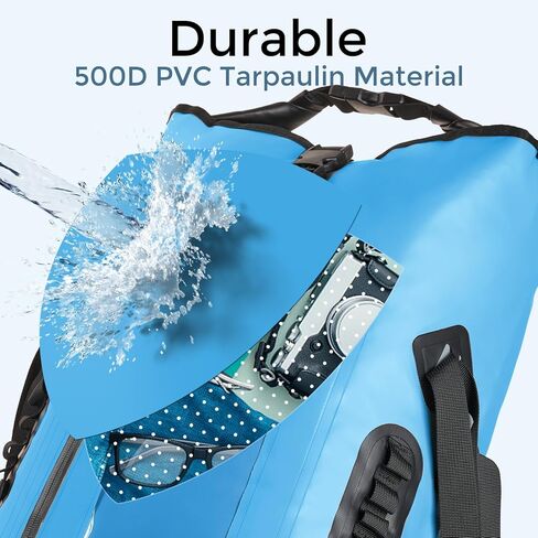 حقيبة ظهر مقاومة للماء من جومو سيلي للرجال، حقائب جافة في الهواء الطلق، حقيبة جافة مقاومة للماء 30 لتر، إغلاق علوي قابل للطي، حقيبة ظهر للسفر والمشي لمسافات طويلة للتجديف بالكاياك والتخييم والشاطئ باللون الأزرق in Kuwait