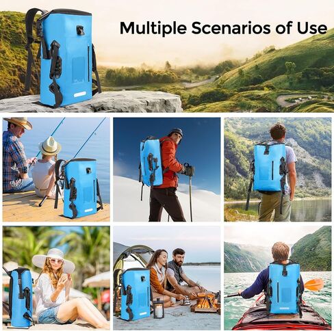 حقيبة ظهر مقاومة للماء من جومو سيلي للرجال، حقائب جافة في الهواء الطلق، حقيبة جافة مقاومة للماء 30 لتر، إغلاق علوي قابل للطي، حقيبة ظهر للسفر والمشي لمسافات طويلة للتجديف بالكاياك والتخييم والشاطئ باللون الأزرق in Kuwait
