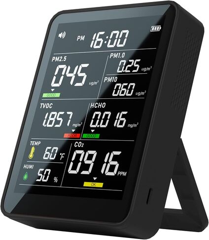 Xoopon 9-in-1 Professional Indoor Air Quality Monitor Indoor Portable PM2.5/PM10/CO2,Temperature, Formaldehyde Detector,Humidity TVOC,Time Display Air Quality Tester-Confined Space Clean Air Monitor in Saudi Arabia