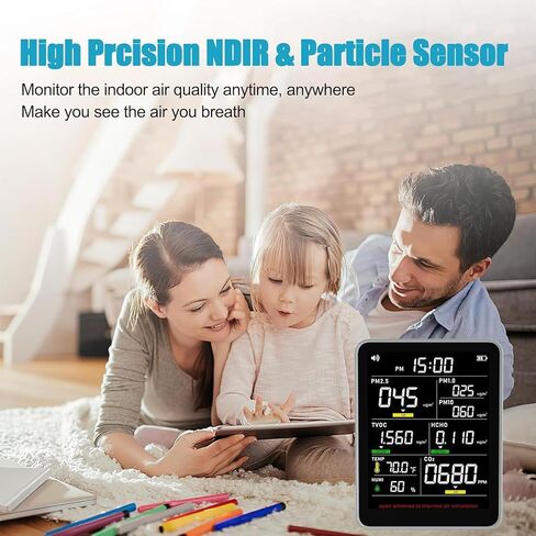 Xoopon 9-in-1 Professional Indoor Air Quality Monitor Indoor Portable PM2.5/PM10/CO2,Temperature, Formaldehyde Detector,Humidity TVOC,Time Display Air Quality Tester-Confined Space Clean Air Monitor in Saudi Arabia
