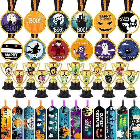36 Pcs Halloween Medal Trophies and Trophy Ribbons Award Ribbons Medals Reward with Stickers Costume Ribbons for Adults Halloween Spooky Party Favor Costume Contest Prize Awards Celebration in Saudi Arabia