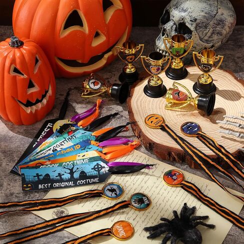 36 Pcs Halloween Medal Trophies and Trophy Ribbons Award Ribbons Medals Reward with Stickers Costume Ribbons for Adults Halloween Spooky Party Favor Costume Contest Prize Awards Celebration in Saudi Arabia