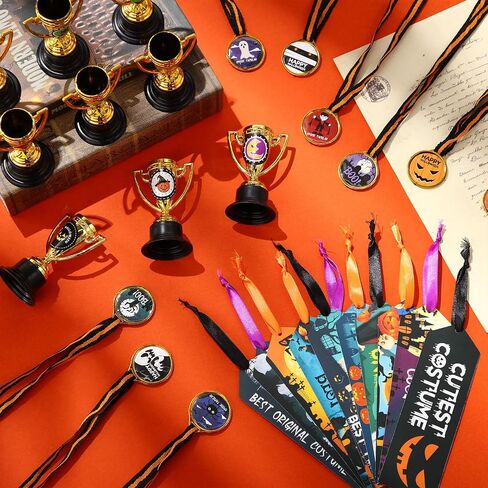 36 Pcs Halloween Medal Trophies and Trophy Ribbons Award Ribbons Medals Reward with Stickers Costume Ribbons for Adults Halloween Spooky Party Favor Costume Contest Prize Awards Celebration in Saudi Arabia