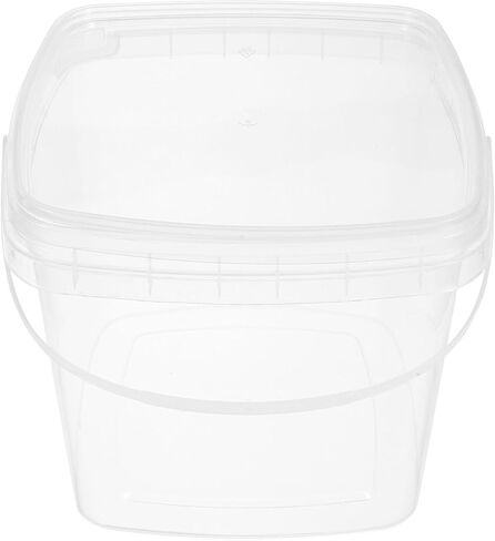Homoyoyo Clear Plastic Bucket with Handle Lid,Heavy Duty Square Plastic Bucket Ice Cream Buckets Food Storage Containers Water Pail Industrial Pail Party Tub Empty Paint Can in Saudi Arabia