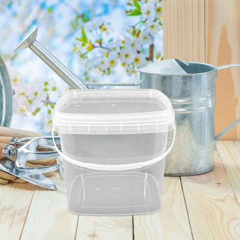 Homoyoyo Clear Plastic Bucket with Handle Lid,Heavy Duty Square Plastic Bucket Ice Cream Buckets Food Storage Containers Water Pail Industrial Pail Party Tub Empty Paint Can in Saudi Arabia