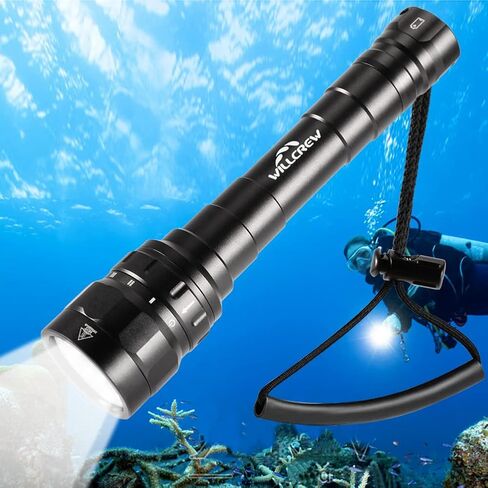 شعلة الغوص DX30 3100 لومن حتى عمق 100 متر، مصباح يدوي للغوص مع 3 * XPL LED، IPX8 مقاوم للماء تحت الماء، مصباح يدوي قابل لإعادة الشحن، بما في ذلك 2 * بطارية قابلة لإعادة الشحن وشاحن in Kuwait