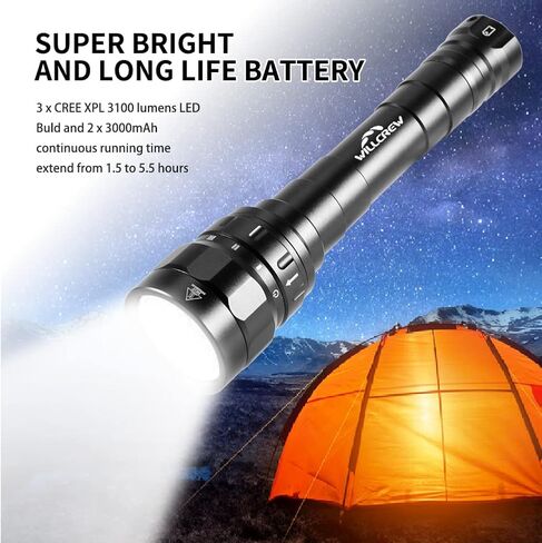 شعلة الغوص DX30 3100 لومن حتى عمق 100 متر، مصباح يدوي للغوص مع 3 * XPL LED، IPX8 مقاوم للماء تحت الماء، مصباح يدوي قابل لإعادة الشحن، بما في ذلك 2 * بطارية قابلة لإعادة الشحن وشاحن in Kuwait