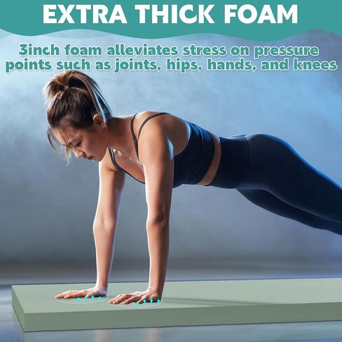 MABOZOO 3 Inch Thick Yoga Mat, Extra Thick Gymnastics Mat With Carrying Handles For Men Women, Pu Leather Anti-Tear Fitness Mat Foam Exercise Mat For Yoga, Pilates, Stretching in Saudi Arabia