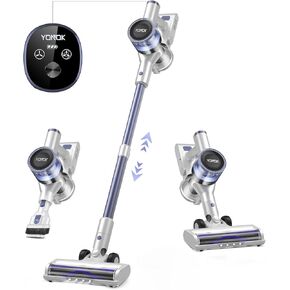 مكنسة كهربائية لاسلكية للمنزل، مكنسة كهربائية قابلة لإعادة الشحن بقوة 28 كيلو باسكال للسجاد والأرضيات الصلبة، مكنسة كهربائية لاسلكية خفيفة الوزن مع شاشة LED، تنظيف شعر الحيوانات الأليفة، وقت تشغيل يصل إلى 45 دقيقة (أبيض وأرجواني) in Kuwait