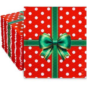 50Pcs Christmas Bubble Mailers Dots Xmas Bow Poly Padded Envelope Self Seal Mailer Bag for Small Business Boutique Packaging Mailing Makeup Clothes Document Gift, 8.3 x 9.4 Inch