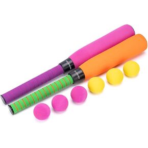 2-Pack 22 Inch Kids Foam Soft Baseball Bat Toys with 6 Balls for Kids Toddlers Youths Outdoor Indoor Sport T Ball Game Playing, Orange & Pink