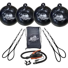 LTUBigBertha | 2.0 Deluxe Package | Inflatable Tie-Up Boat Fender Buoy | (4) Bumper Ball | Black | 16 PSI Pump | Boatswain's Mate (4) | Premium Storage Bag