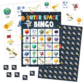 Outer Space Bingo Games Cards, Solar System Bingo Game Set, Astronomy Bingo Party Game, Space Bingo Supplies for Adults, Planet Birthday Party Decorations -08