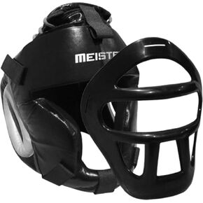 Meister Leather Head Guard w/Removable Face Mask for MMA & Boxing Headgear - Black