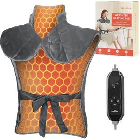 HOMLYNS RelaxRite Graphene Heating Pad for Back Pain Relief, Weighted Electric Heating Pad for Neck and Shoulders and Back, 10 Heat Levels & 4 Timer Settings Neck Heating Pad, 24" x 34" Grey