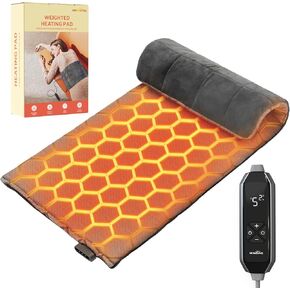 HOMLYNS RelaxRite Graphene Heating Pad for Back Pain Relief & Cramps, Weighted Electric Heat Pad for Abdomen Waist Neck Shoulder Leg Knee, 10 Heat Levels & 4 Timer Settings Heated Pad, 12" x 24" Grey