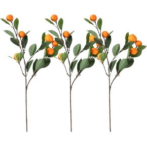 Artificial Orange Branches, 3Pcs Tangerine Branches, 25 Inch Realistic Faux Oranges Fruit with Green Leaves, Decorative Orange Branches for Vase Home Party Decoration