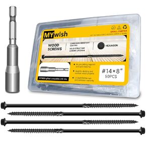 50Pcs 6 Inch Wood Screws, #14 x 6 Heavy Duty Outdoor Wood Screws Assortment Kit Deck Screws, Black Timber Screws Lag Bolts, Hex Socket Included Hex Head Log Landscaping Black Wood Screws by Mywish