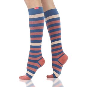 VIM & VIGR Nylon 20-30 mmHg Graduated Compression Socks (Midnight & Rust Thick Stripe, Large/X-Large Wide Calf (6))