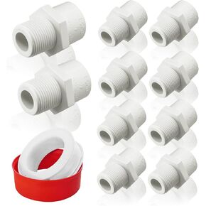 10Pcs White PVC Pipe Fittings, 1inch NPT Male Thread PVC Pipe Fitting Adapter Connector, PVC Pipe Coupling for Sch40 PVC Pipe, Socket x NPT Male