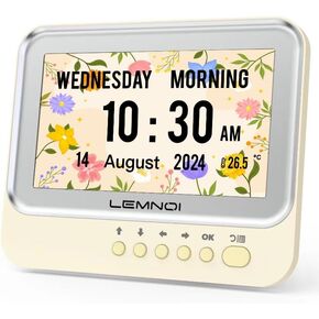 7 Inch Dementia Clock,Digital Calendar Clock with Day and Date,Alzheimers Alarm Clock for Seniors,6 Diaplay Modes,15 Alarms and Medicine Reminders,Auto Dimmable (7in White)