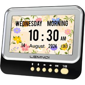 7 Inch Dementia Clock,Digital Calendar Clock with Day and Date,Alzheimers Alarm Clock for Seniors,6 Diaplay Modes,15 Alarms and Medicine Reminders,Auto Dimmable (7in White)