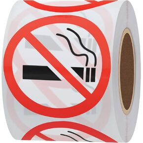 Hybsk Clear Vinyl No Smoking Logo Warning Stickers 2 inch Round 300 Total Per Roll (2 inch)