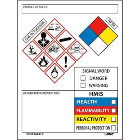 NMC - GHS2264ALV50 4" x 3" GHS Secondary Container Label, 4.0" H x 1.0" L