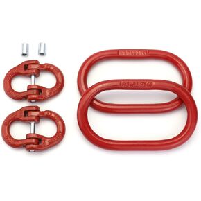 QWORK Chain Link Connectors Set, 4 Set 3/8" 7100 lbs Hammer Lock and 2 Pcs 5/8" 6600 lbs Oblong Master Link, Grade 80 Steel, Red
