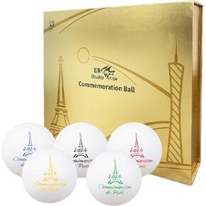 DOUBLE FISH Commemoration Table Tennis Balls Gift Box for 2024 Games in PAR - White 40+ ABS 3 Star Ping Pong Balls 5 PCS Five Rings Color Scheme
