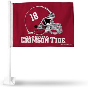 Rico Industries NCAA Alabama Crimson Tide Helmet Double Sided Double Sided Car Flag - 16" x 19" - Strong Pole That Hooks onto Car/Truck/Automobile