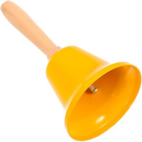 MAGICLULU 1Pcs Xmas Hand Call Bell Handbell with Wooden Handle Solid Loud Hand Bell for Christmas Dinner Calling Decor Yellow