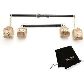 EXREIZST Black Adjustable Spreader Bar Sets with 4 Adjustable Fur Gold Straps Sports Training Fitness Gear Home Gyms