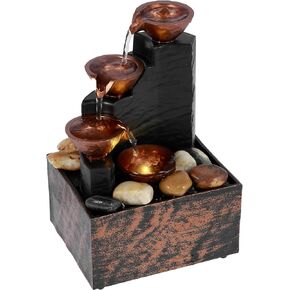 Tabletop Water Fountain with Light, Zen Meditation Waterfall Fountain, USB Operated Sound Relaxation Fountain Home Decor, River Rock Flowing Water Landscape Indoor for Bedroom Living Room (Bronze)