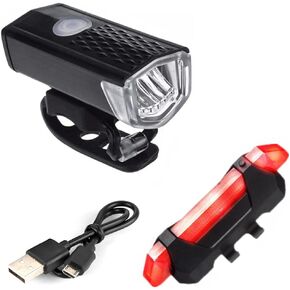 JacobsParts Bike Light Set USB Rechargeable LED Front Headlight Back Rear Taillight Lamp Bicycle Road Mountain Cycling