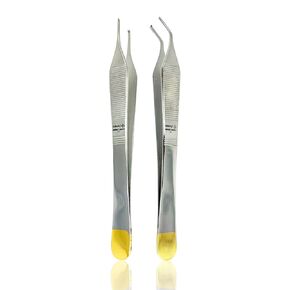 Cynamed Set of 2 Adson Forceps with Gold Handle - 6 in. Straight Fine Point Surgical Veterinary Instruments (Plain)