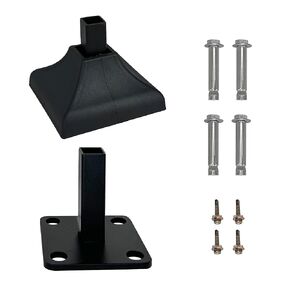 1.5x1.5 inch Square Post Fence Flange Kit, Premium Heavy Duty Powder-Coated Steel for Handrail with 1 Post Anchor Base, 1 Interlocking Cover, 4 Anchor Bolts, 4 Tapping Screws (1-Pack)
