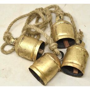 Handicrafts Shabby Chic Country Style Rustic Metal Hanging Giant Cow Bells, Antique Gold, Home Christmas Decor Lucky Bells 4, Wreath and Mantle docration