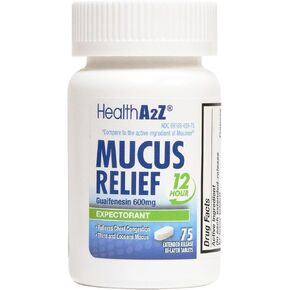 HealthA2Z® Mucus Relief | Guaifenesin 600 mg | 75 Tablets | 12 Hour | No Benzene | Expectorant | Relieves Chest Congestion | Thins and Loosens Mucus | Extended Release