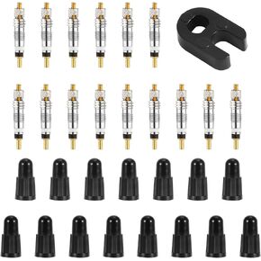 15pcs Valve Core for Presta, Tubeless Valve Core Bike Replacement with Plastic Valve Core Dismantle Tool & 15 Valve Core Caps Brass Bicycle Valve Core for Tubeless Road MTB Bike Tires