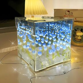Tulip Flower Night Light -LED Decorations Lamp, DIY Bedroom Table Lamp -Mirror Night Lights Perfect Gifts for Girls, Couples, Children Home Decor Blue