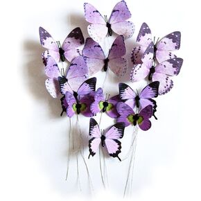 12 Pack Butterfly Decorations, DIY 3D Butterfly Stakes Decor, 2 Sizes of Butterfly Ornament for Home Fake Flower Floral Supplies Tea Party Wedding Easter Christmas Spring Fall. (Purple1)