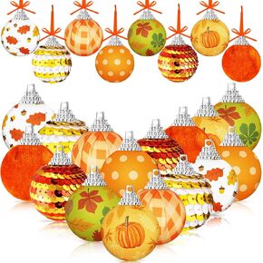 Riceshoot 24 Pcs Fall Tree Ornaments Fall Ball Ornaments for Tree Pumpkin Tree Decorations Thanksgiving Maple Leaves Hanging Decor for Autumn Thanksgiving Harvest Party Supplies
