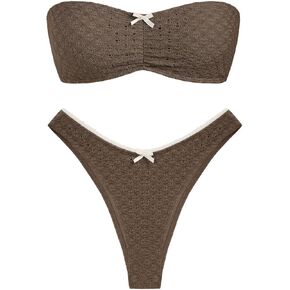ZAFUL المرأة بيكيني بدون حمالات مخرم محكم القوس Ruched الدانتيل يصل عالية قطع العصابة ملابس السباحة مايوهات in Saudi Arabia