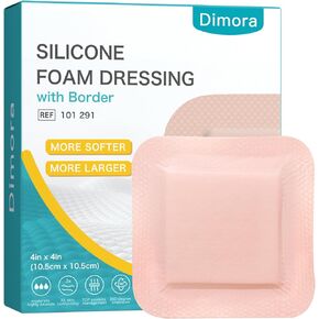 Dimora Ultra Soft Silicone Foam Dressing 4"x4" - Silicone Adhesive Wound Dressing with Gentle Border, Foam Bandages for Bed Sores, Burn, Diabetic Ulcer, Surgical Wound, FSA/HSA Approved (10 Pack)