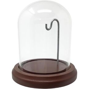 BANBERRY DESIGNS Clear Glass Dome with Hook & Base - 4.5" H X 4" W - Wooden Base - Display Dome - Metal Hook